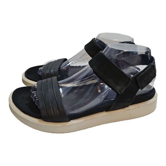Ecco Flowt Strap Platform Sandals Womens 8 Black Leather Runs Big - Picture 1 of 10